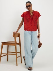 River Island Orange Cutwork Tie Neck Blouse - Image 3 of 4