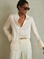 Reiss Ivory Hailey Silk Double-Cuff Button-Through Shirt - Image 1 of 8