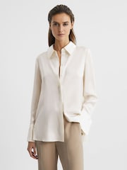 Reiss Ivory Hailey Silk Double-Cuff Button-Through Shirt - Image 6 of 8