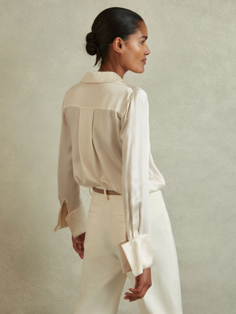 Reiss Ivory Hailey Petite Silk Double-Cuff Button-Through Shirt - Image 3 of 8