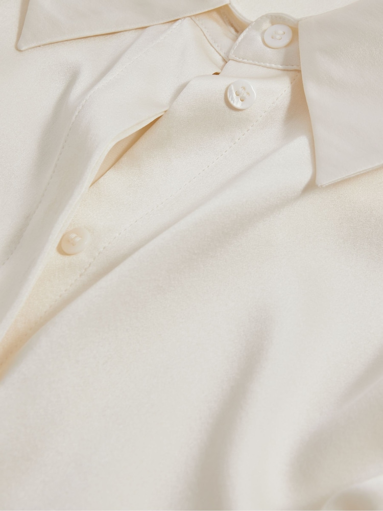 Reiss Ivory Hailey Petite Silk Double-Cuff Button-Through Shirt - Image 4 of 8