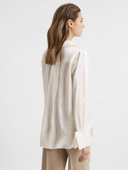 Reiss Ivory Hailey Petite Silk Double-Cuff Button-Through Shirt - Image 5 of 8
