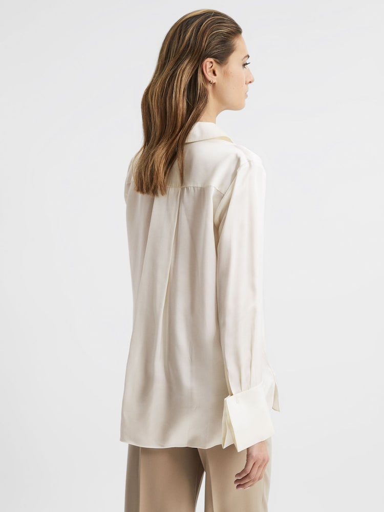 Reiss Ivory Hailey Petite Silk Double-Cuff Button-Through Shirt - Image 5 of 8