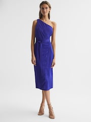 Reiss Purple Flora Off-The-Shoulder Satin Midi Dress - Image 1 of 6