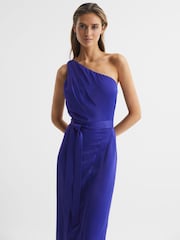 Reiss Purple Flora Off-The-Shoulder Satin Midi Dress - Image 3 of 6