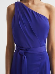 Reiss Purple Flora Off-The-Shoulder Satin Midi Dress - Image 4 of 6