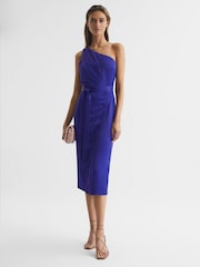 Reiss Purple Flora Off-The-Shoulder Satin Midi Dress - Image 6 of 6