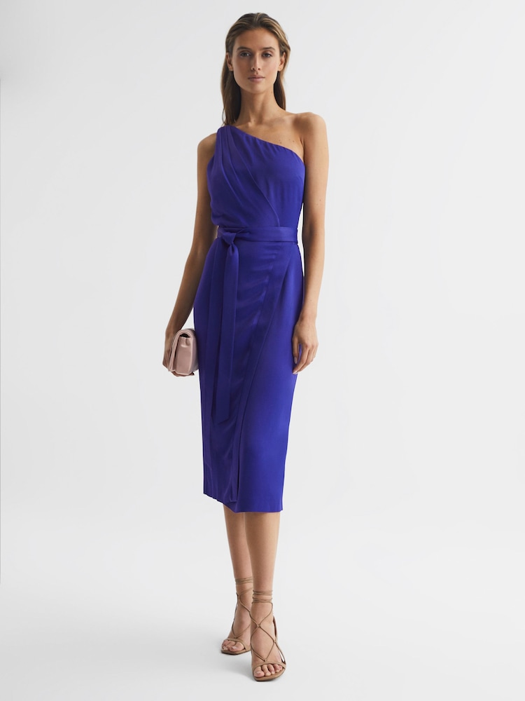 Reiss Purple Flora Off-The-Shoulder Satin Midi Dress - Image 6 of 6