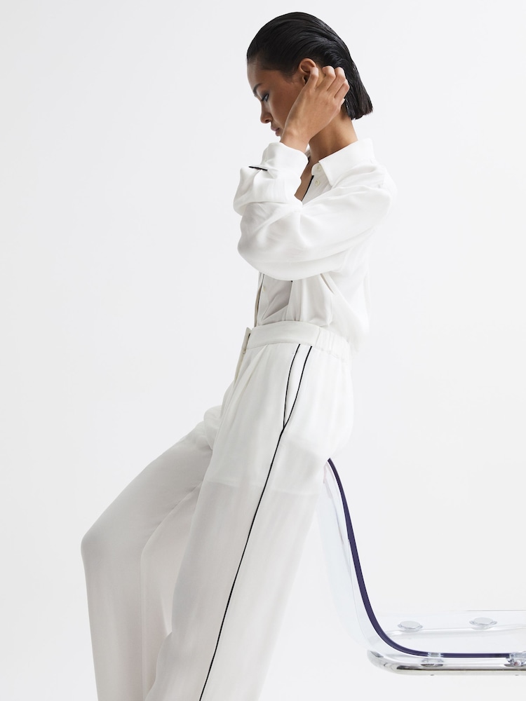 Reiss Ivory Gina Mid Rise Wide Leg Trousers - Image 1 of 7