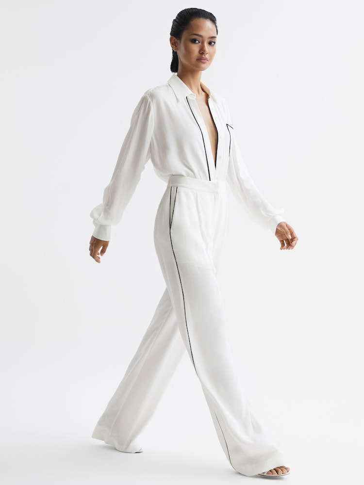 Reiss Ivory Gina Mid Rise Wide Leg Trousers - Image 7 of 7
