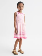 Reiss Pink Mara 9-12 yrs Sleeveless Floral Print Dress - Image 1 of 6