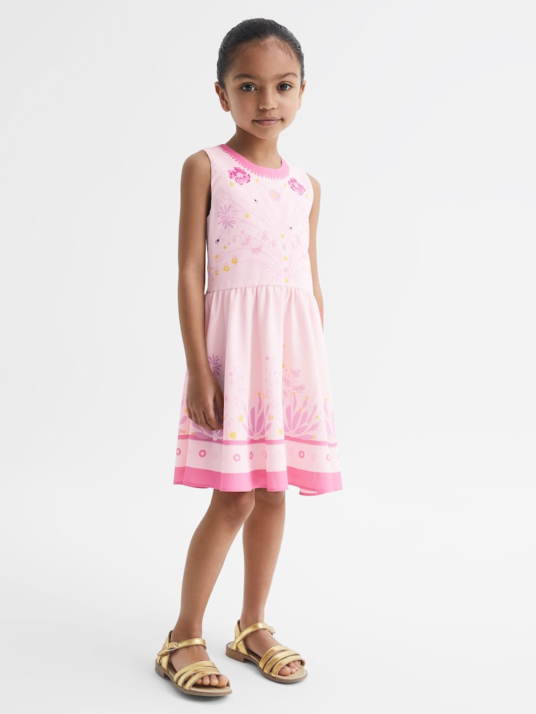 Reiss Pink Mara 9-12 yrs Sleeveless Floral Print Dress - Image 1 of 6