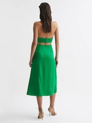 Reiss Green Maia Petite Fitted Halter Neck Midi Dress - Image 5 of 7