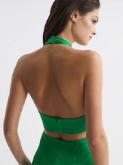 Reiss Green Maia Petite Fitted Halter Neck Midi Dress - Image 6 of 7