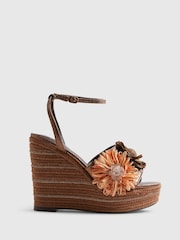 River Island Brown Del Maar 3D Raffia Flower Wedges - Image 2 of 6