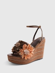 River Island Brown Del Maar 3D Raffia Flower Wedges - Image 3 of 6