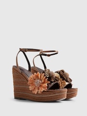 River Island Brown Del Maar 3D Raffia Flower Wedges - Image 4 of 6
