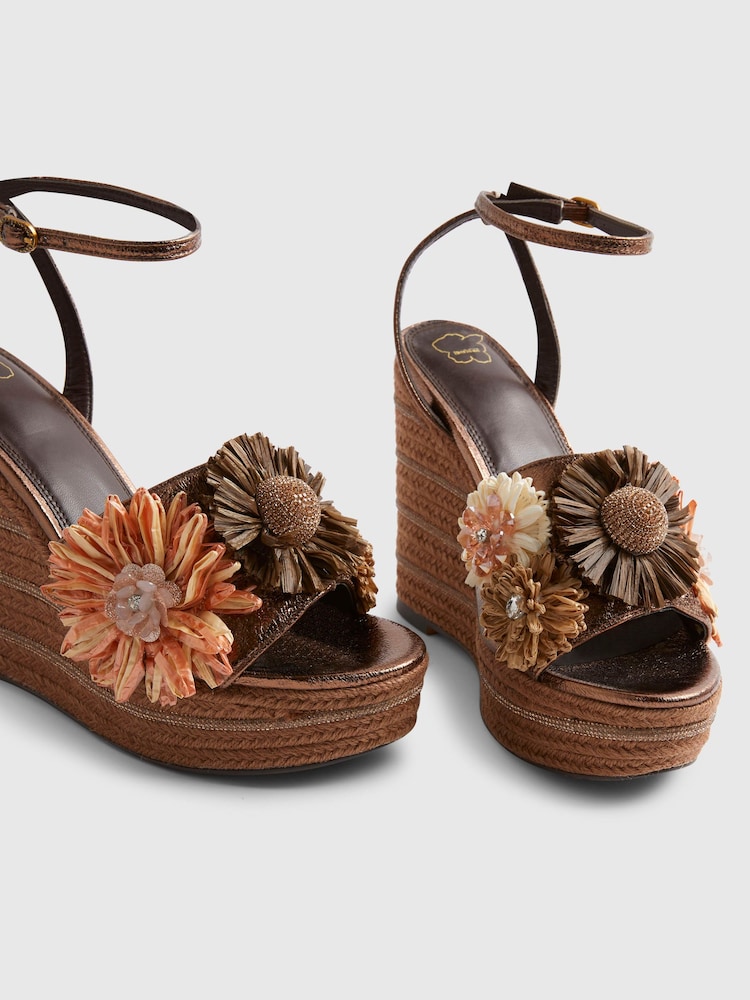 River Island Brown Del Maar 3D Raffia Flower Wedges - Image 6 of 6 River Island Brown Del Maar 3D Raffia Flower Wedges - Image 6 of 6