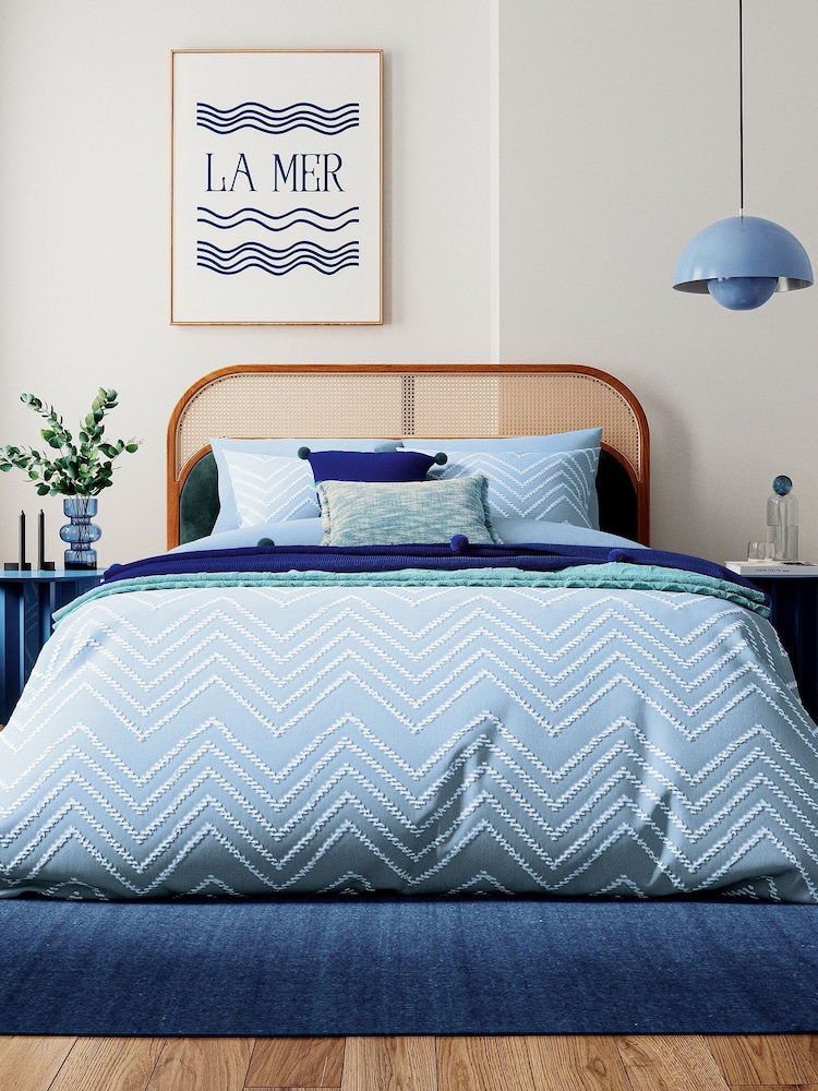 Helena Springfield Blue Woven Zig Zag Duvet Cover and Pillowcase Set - Image 1 of 3