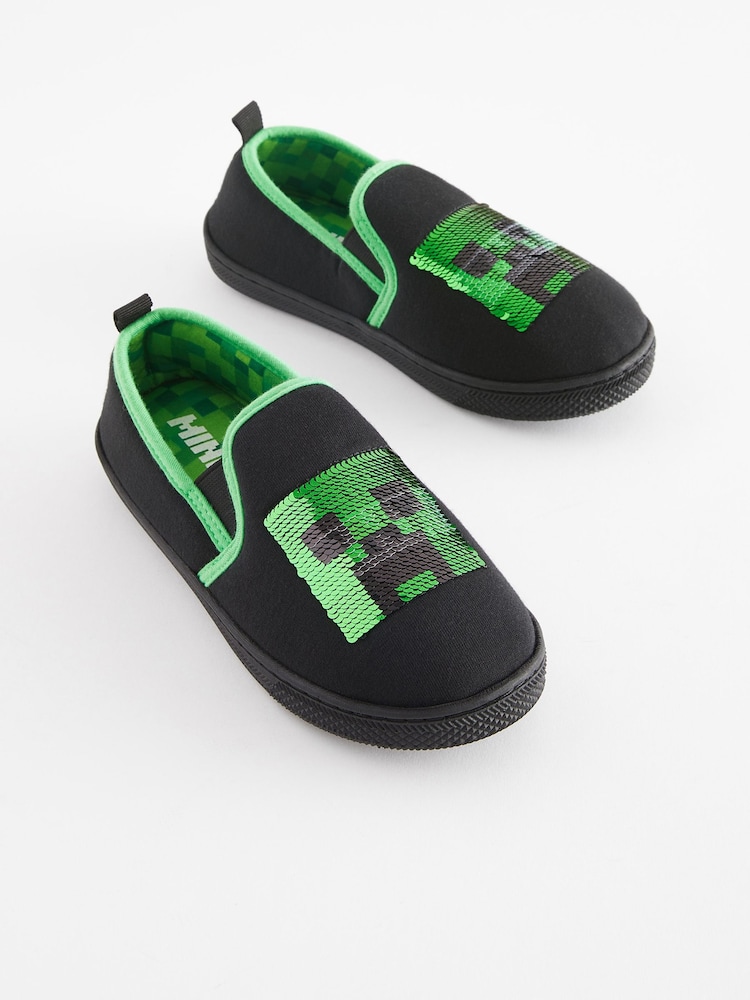 Black/Green Minecraft Cupsole Slippers - Image 1 of 4