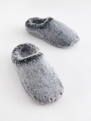 Grey Warm Lined Faux Fur Mule Slippers - Image 1 of 5