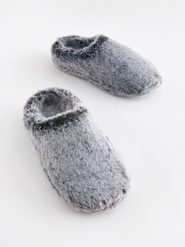 Grey Warm Lined Faux Fur Mule Slippers - Image 1 of 5
