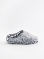 Grey Warm Lined Faux Fur Mule Slippers - Image 2 of 5