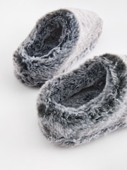 Grey Warm Lined Faux Fur Mule Slippers - Image 3 of 5