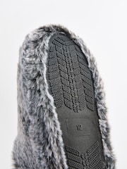 Grey Warm Lined Faux Fur Mule Slippers - Image 5 of 5