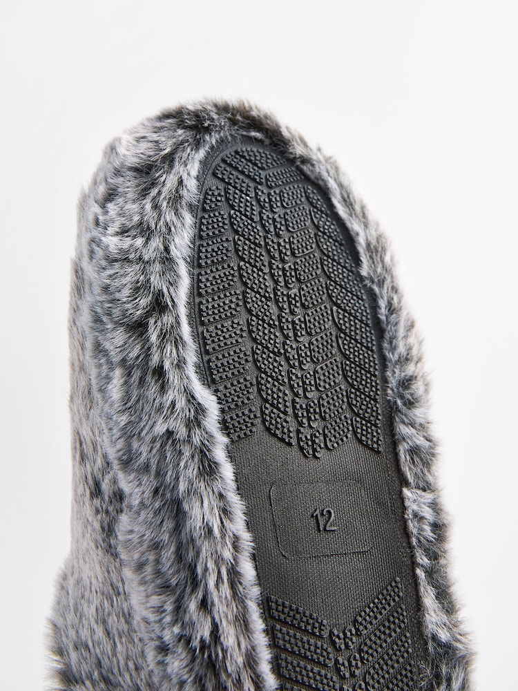 Grey Warm Lined Faux Fur Mule Slippers - Image 5 of 5