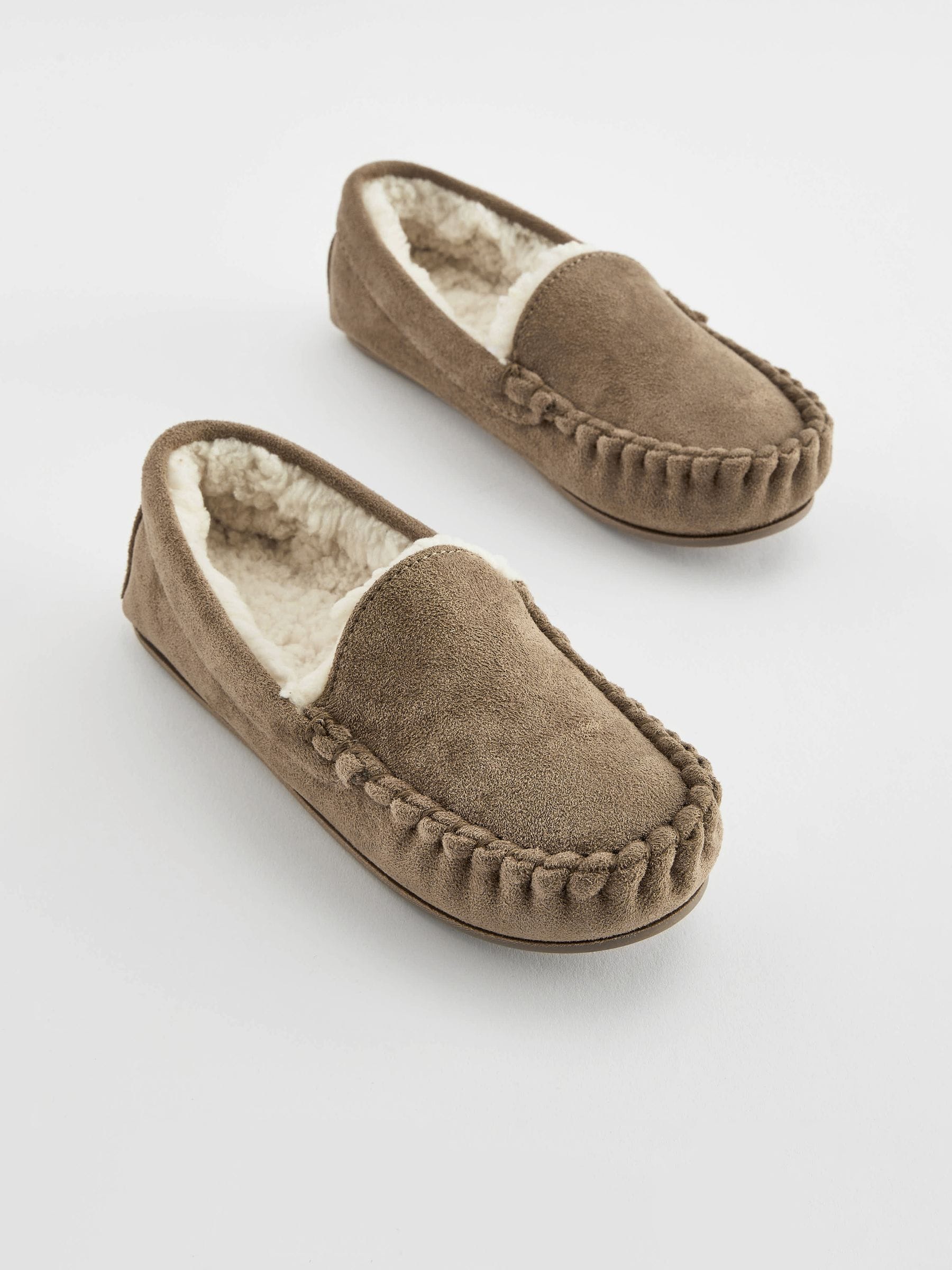 Buy Natural Faux Fur Lined Moccasin Slippers from Next Luxembourg