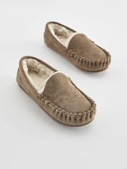 Natural Faux Fur Lined Moccasin Slippers - Image 1 of 6