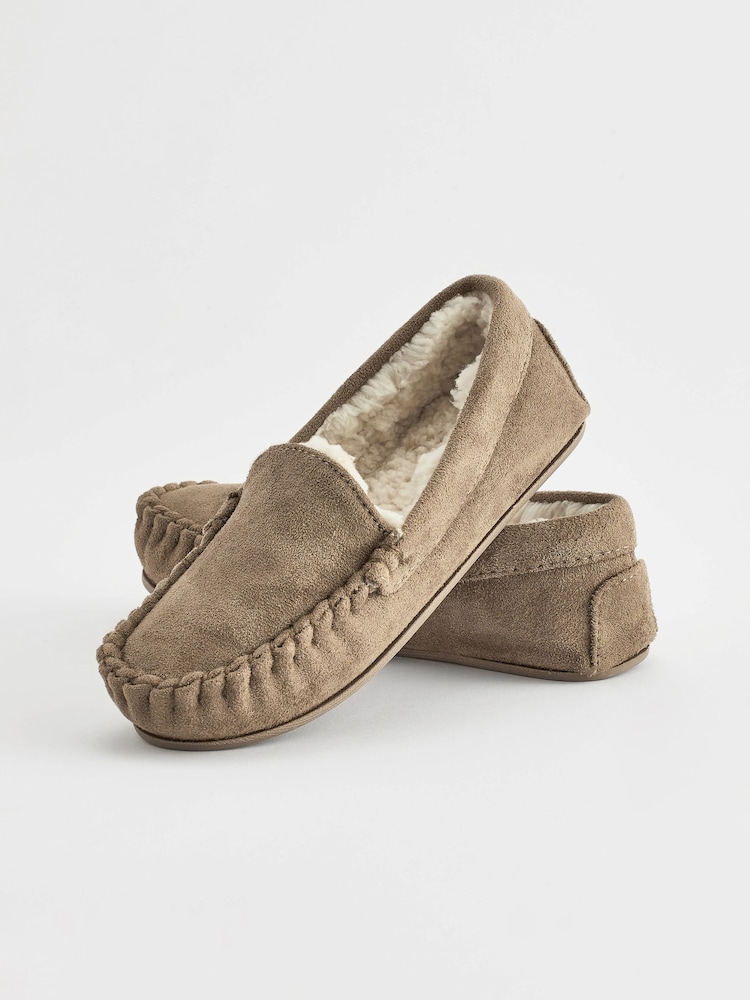 Natural Faux Fur Lined Moccasin Slippers - Image 6 of 6
