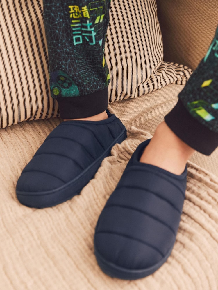 Navy Blue Thinsulate™ Lined Quilted Mule Slippers - Image 1 of 8 Navy Blue Thinsulate™ Lined Quilted Mule Slippers - Image 1 of 8