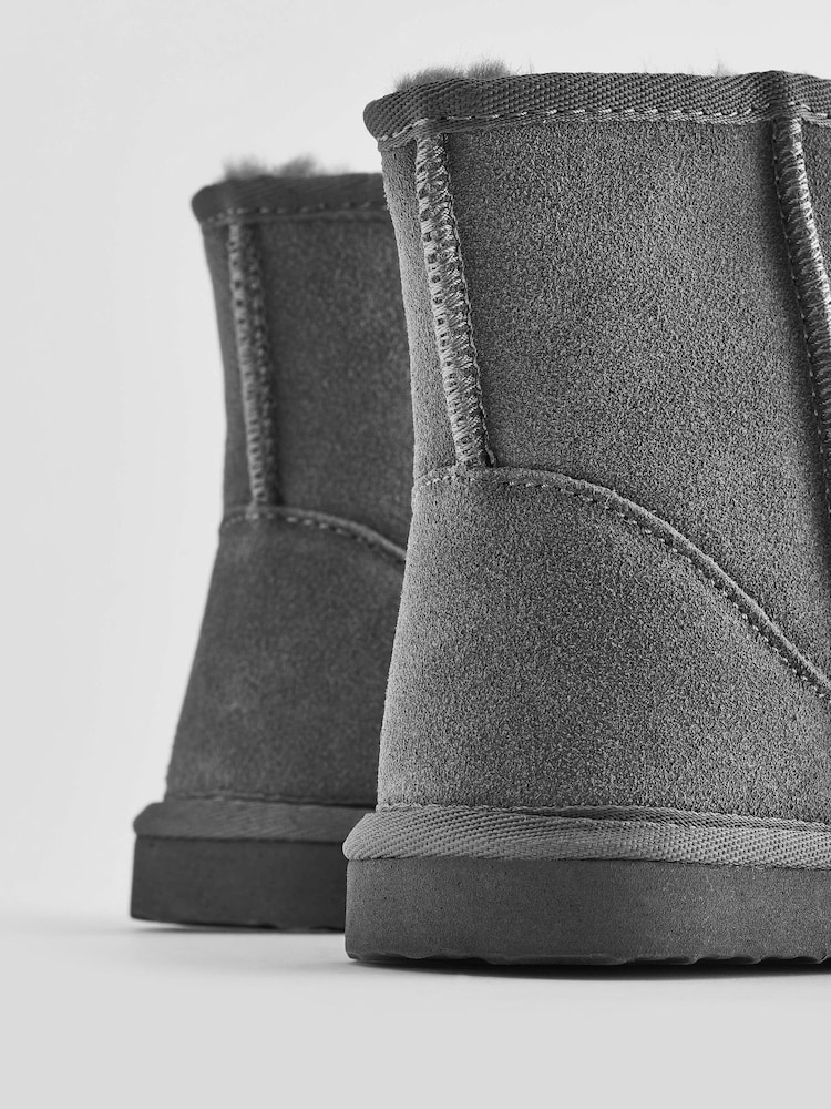 Grey Tall Warm Lined Suede Slipper Boots - Image 4 of 6