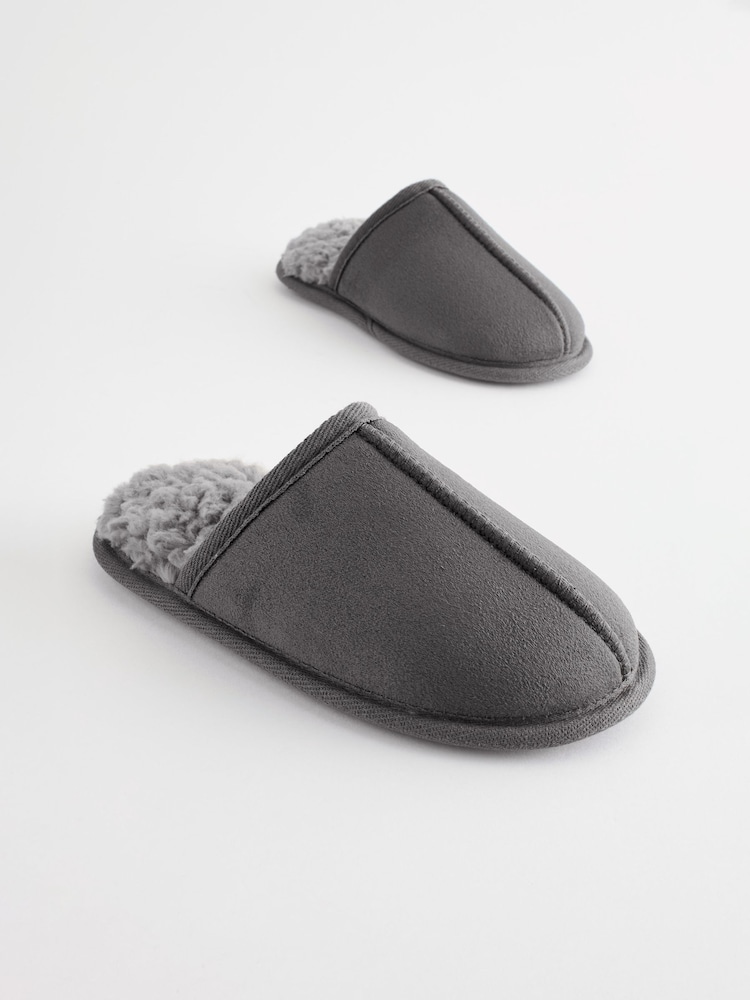 Grey Slip-On Mule Slippers - Image 2 of 5
