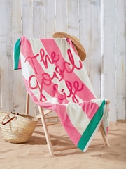Joules Pink The Good Life Beach 100% Cotton Towel - Image 1 of 3