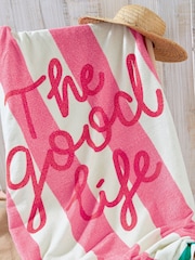 Joules Pink The Good Life Beach 100% Cotton Towel - Image 2 of 3