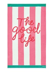 Joules Pink The Good Life Beach 100% Cotton Towel - Image 3 of 3