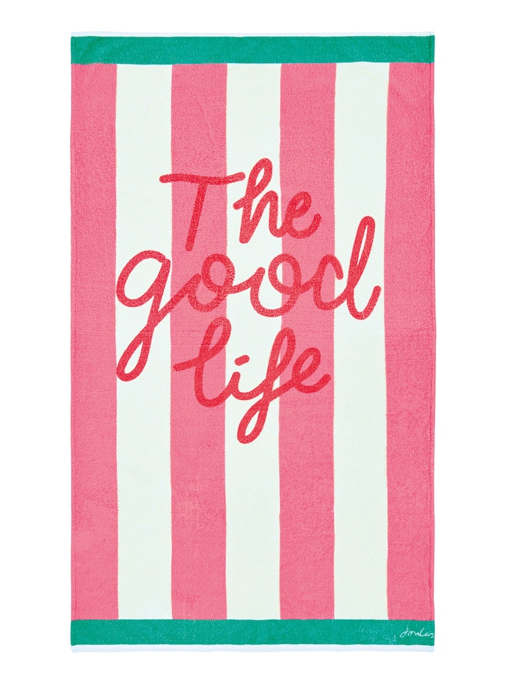 Joules Pink The Good Life Beach 100% Cotton Towel - Image 3 of 3