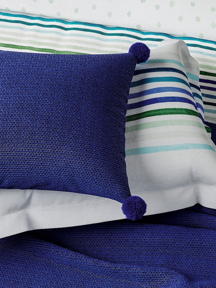 Helena Springfield Blue Pom Pom Knit Throw - Image 2 of 3