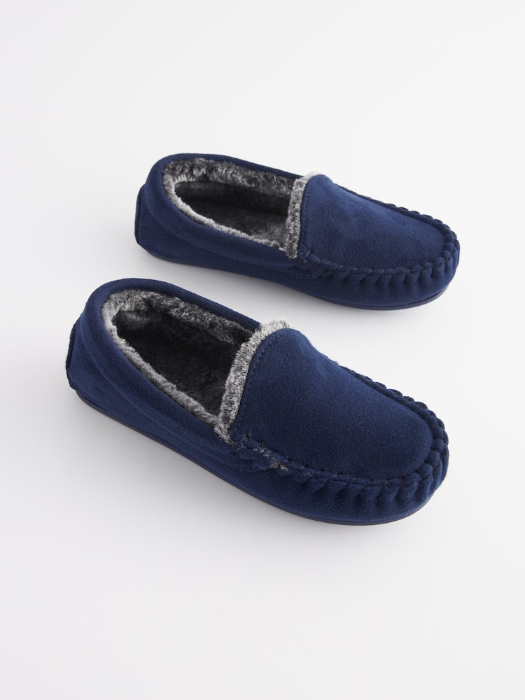 Navy Blue Cosy Moccasin Slippers - Image 1 of 5 Navy Blue Cosy Moccasin Slippers - Image 1 of 5