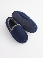 Navy Blue Cosy Moccasin Slippers - Image 3 of 5