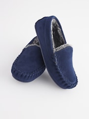 Navy Blue Cosy Moccasin Slippers - Image 4 of 5