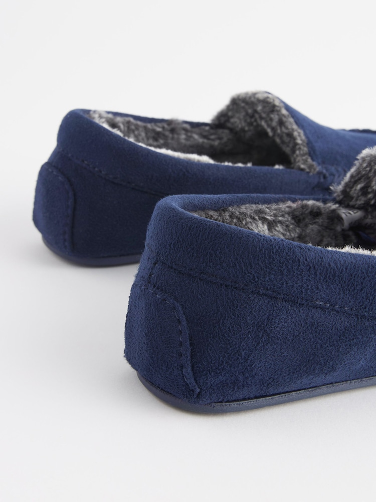 Navy Blue Cosy Moccasin Slippers - Image 5 of 5 Navy Blue Cosy Moccasin Slippers - Image 5 of 5