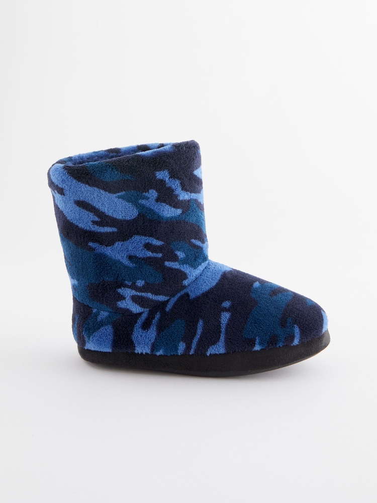 Navy Camo Warm Lined Slipper Boots - Image 2 of 5