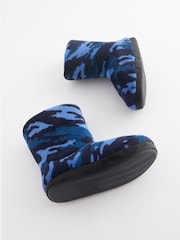 Navy Camo Warm Lined Slipper Boots - Image 4 of 5