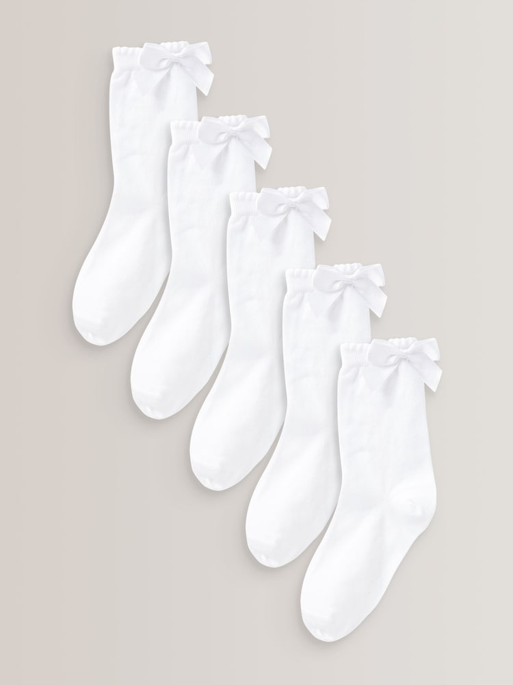 Weiß - 5er Packung Knöchelsocken aus Baumwolle mit Schleife​​​​​​​ - Bild 1 von 2