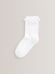 White 5 Pack Cotton Rich Cushioned Sole Ruffle Ankle School Socks - Image 2 of 2