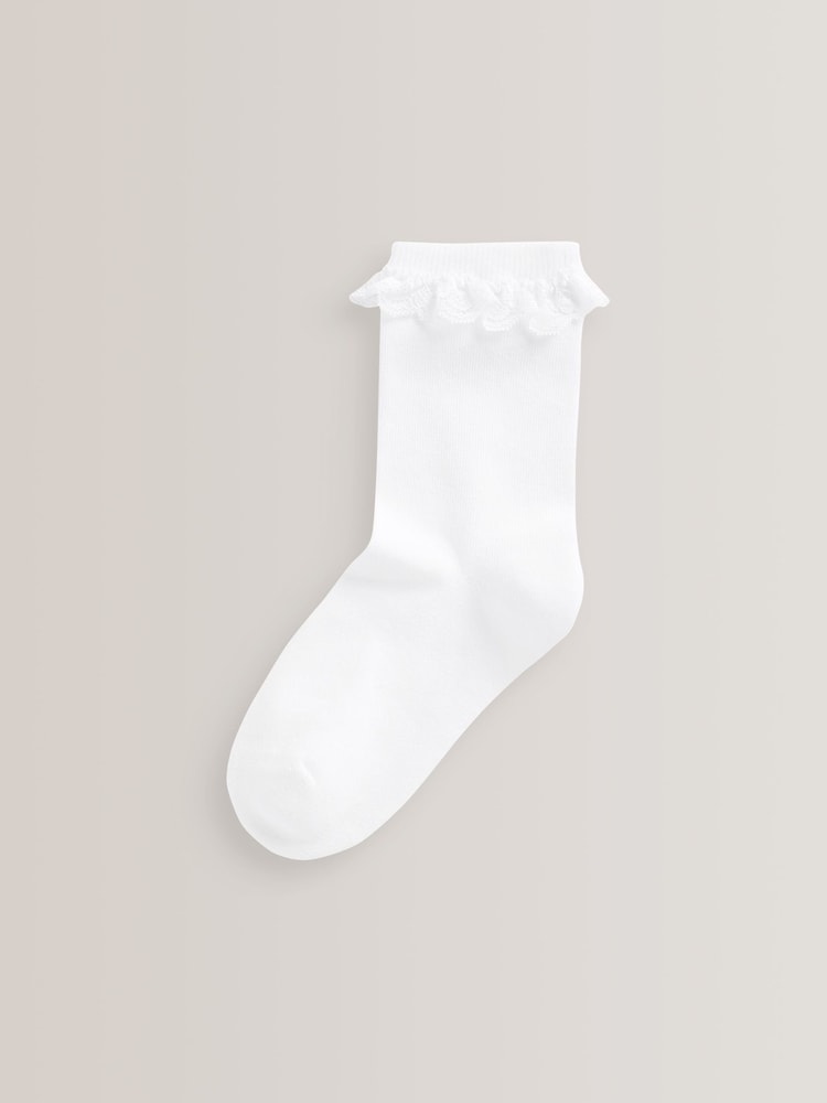 White 5 Pack Cotton Rich Cushioned Sole Ruffle Ankle School Socks - Image 2 of 2